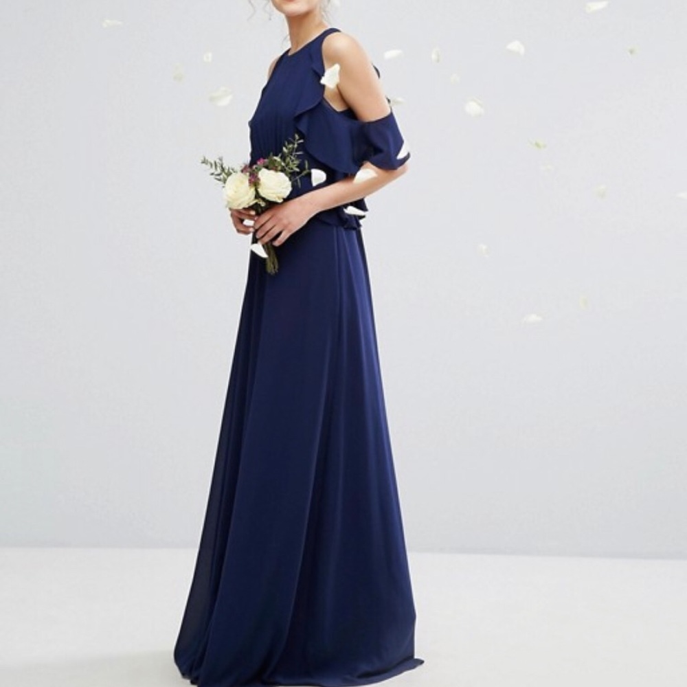 ASOS TFNC London Navy Maxi Frill Dress Size 6